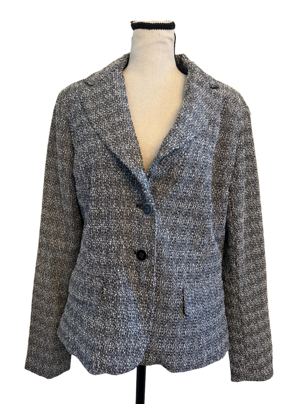 NWT New York & Company Tweed Blazer Black White Bouclé Jacket Size 12 Workwear